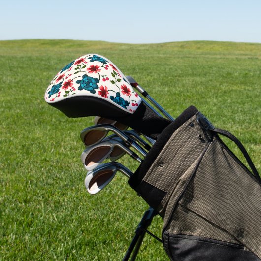 Schattig schildpad bloempatroon golfheadcover (Insitu)