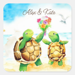 Schattig schildpad paar | Romantische bruiloft Vierkante Sticker