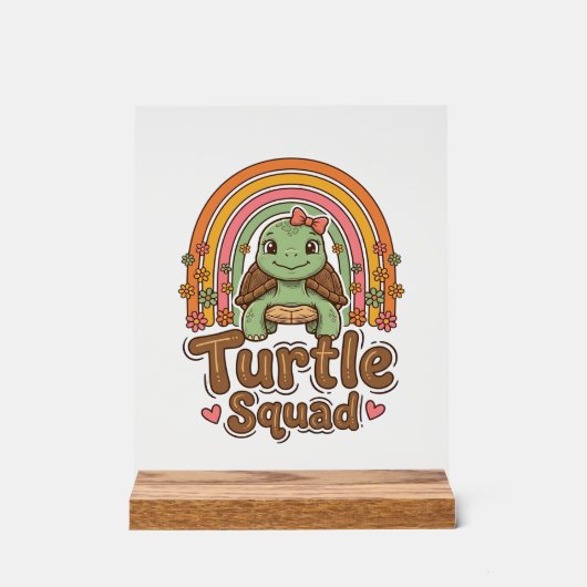 Schattig Schildpad Team Regenboog Bloem Vector Des Acryl Bord (Voorkant)