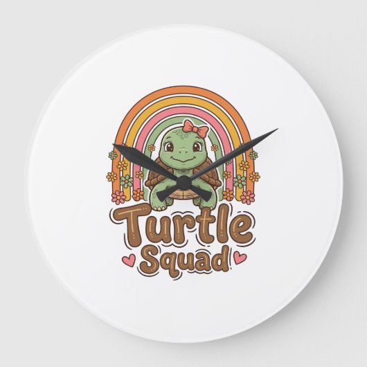 Schattig Schildpad Team Regenboog Bloem Vector Des Grote Klok (Voorkant)