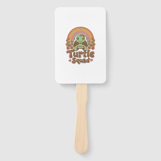 Schattig Schildpad Team Regenboog Bloem Vector Des Handwaaier (Voorkant)