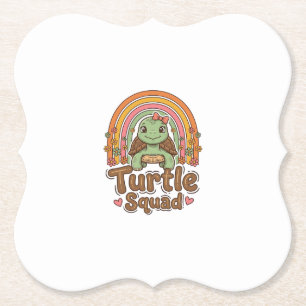 Schattig Schildpad Team Regenboog Bloem Vector Des Kartonnen Onderzetters
