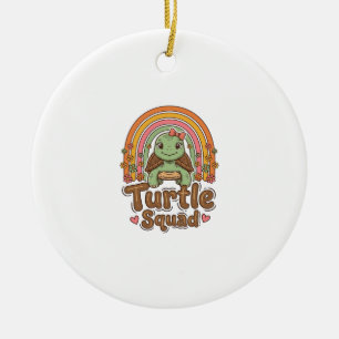 Schattig Schildpad Team Regenboog Bloem Vector Des Keramisch Ornament