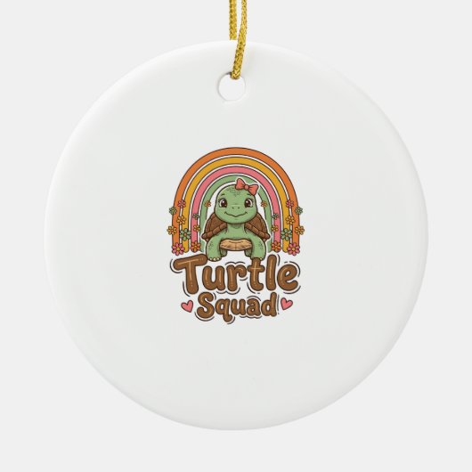 Schattig Schildpad Team Regenboog Bloem Vector Des Keramisch Ornament (Voorkant)