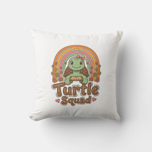 Schattig Schildpad Team Regenboog Bloem Vector Des Kussen
