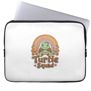 Schattig Schildpad Team Regenboog Bloem Vector Des Laptop Sleeve