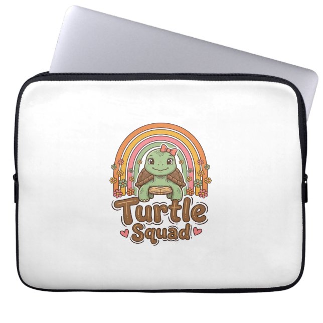 Schattig Schildpad Team Regenboog Bloem Vector Des Laptop Sleeve (Voorkant)