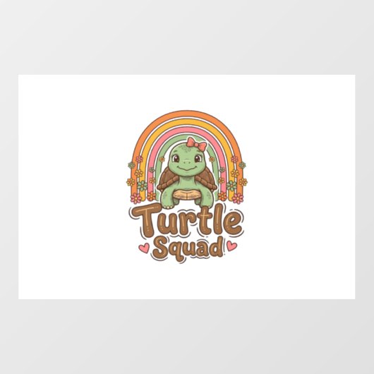 Schattig Schildpad Team Regenboog Bloem Vector Des Raamsticker (Vel)