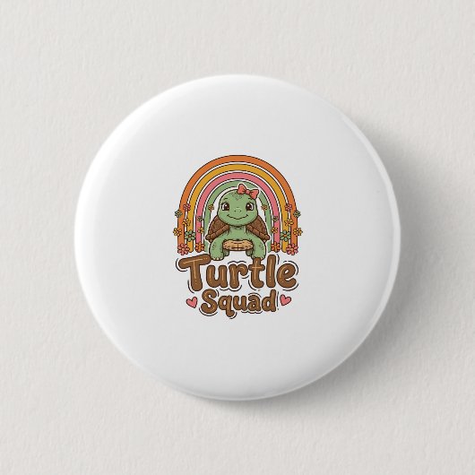 Schattig Schildpad Team Regenboog Bloem Vector Des Ronde Button 5,7 Cm (Voorkant)