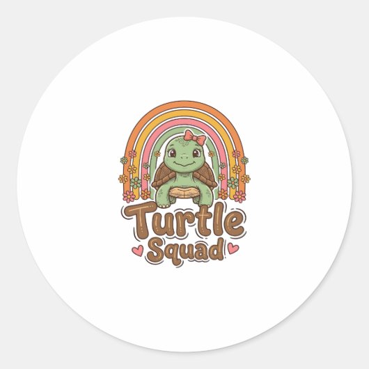 Schattig Schildpad Team Regenboog Bloem Vector Des Ronde Sticker (Voorkant)