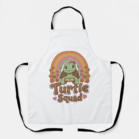 Schattig Schildpad Team Regenboog Bloem Vector Des Schort (Voorkant)