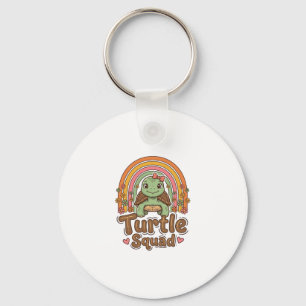 Schattig Schildpad Team Regenboog Bloem Vector Des Sleutelhanger