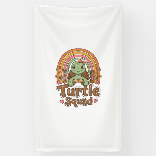 Schattig Schildpad Team Regenboog Bloem Vector Des Spandoek (Verticaal)