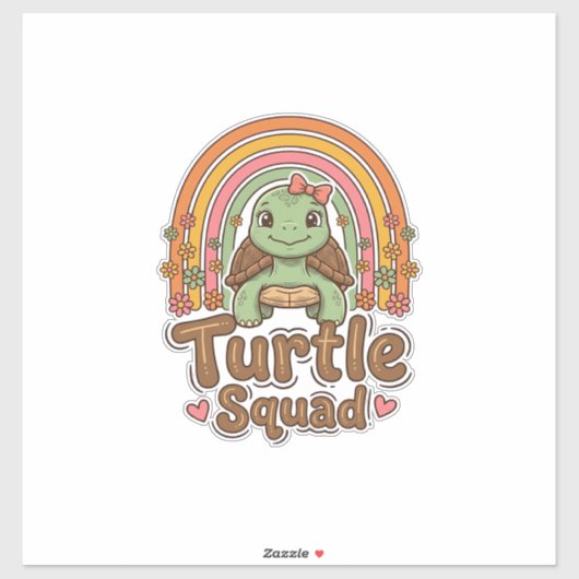 Schattig Schildpad Team Regenboog Bloem Vector Des Sticker (Vel)