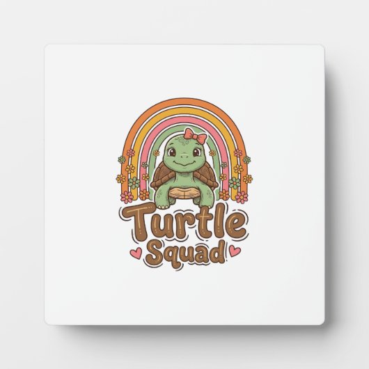 Schattig Schildpad Team Regenboog Bloem Vector Ont Fotoplaat (Voorkant)