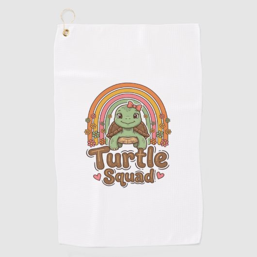 Schattig Schildpad Team Regenboog Bloem Vector Ont Golfhanddoek (Voorkant)