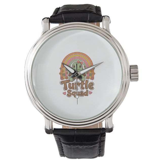 Schattig Schildpad Team Regenboog Bloem Vector Ont Horloge (Voorkant)