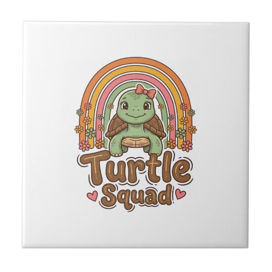 Schattig Schildpad Team Regenboog Bloem Vector Ont Tegeltje (Voorkant)