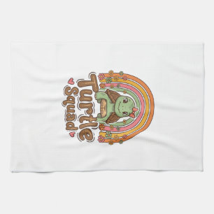 Schattig Schildpad Team Regenboog Bloem Vector Ont Theedoek