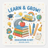 Schattig school element sticker Leren & Groeien On (Voorkant)
