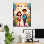 Schattig School Kinder in Tuin Illustratie AI Kuns Poster (Thuiskantoor)