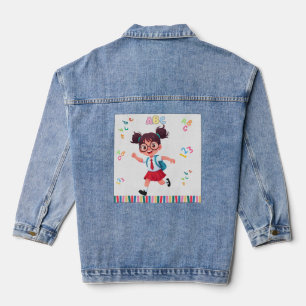 Schattig Schoolmeisje ABC 123 Leermateriaal Denim Jacket