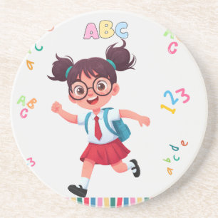 Schattig Schoolmeisje ABC 123 Leermateriaal Zandsteen Onderzetter