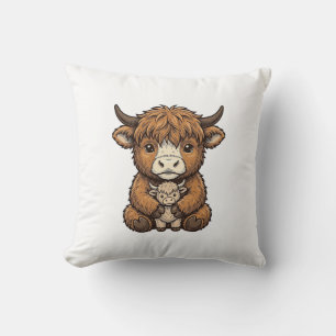 Schattig Schotse Koe Knuffel Vintage Gravure T-shi Kussen