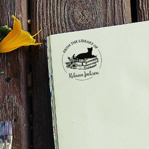 Schattig Schrift Van de Bibliotheek Van, Kat Boek  Rubberstempel