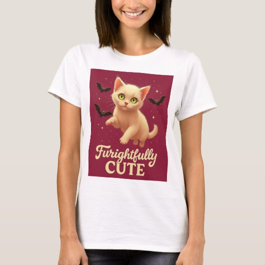 Schattig Schrikbarend – Halloween Kat T-Shirt (Voorkant)