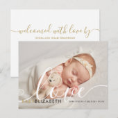 Schattig script baby foto geboorteaankondiging briefkaart (Voorkant / Achterkant)