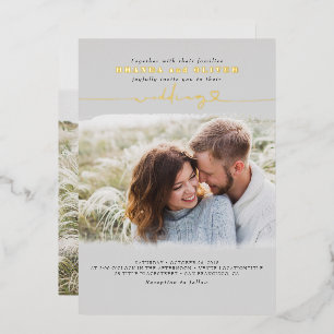 Schattig Script Elegante Foto-overlay Grijs Bruilo Folie Uitnodiging