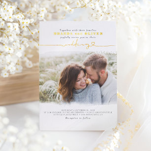 Schattig Script Elegante Foto-overlay Witte Trouw Folie Uitnodiging