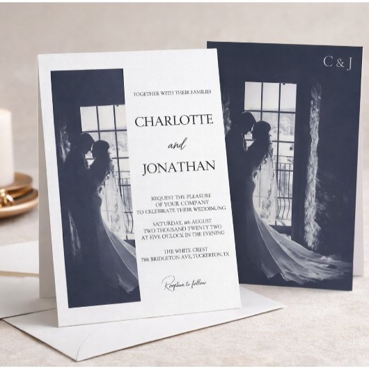 Schattig Script Elegante Foto-overlay Witte Trouw Kaart