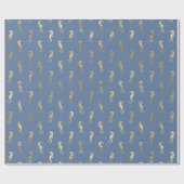 Schattig Seahorse Blauw Goud Zeemeermin Thema Fees Cadeaupapier (Vlak)