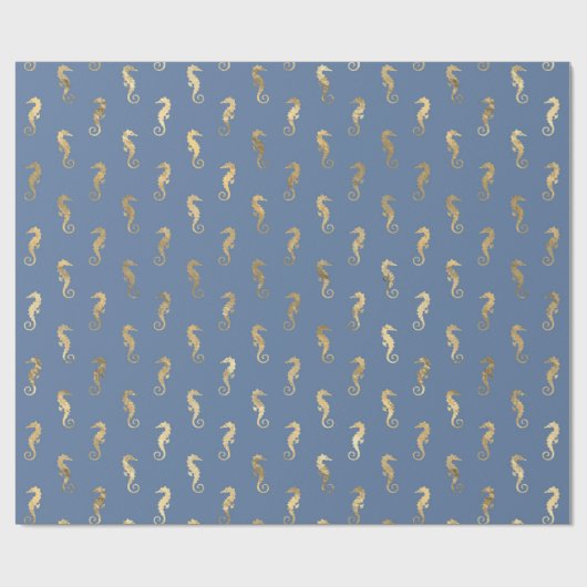 Schattig Seahorse Blauw Goud Zeemeermin Thema Fees Cadeaupapier (Vlak)
