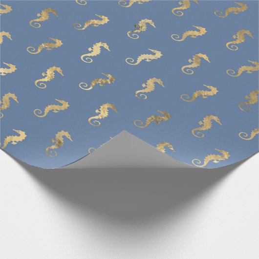 Schattig Seahorse Blauw Goud Zeemeermin Thema Fees Cadeaupapier (Hoek)