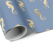 Schattig Seahorse Blauw Goud Zeemeermin Thema Fees Cadeaupapier (Rol Hoek)