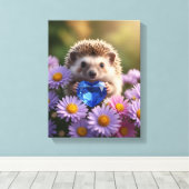 Schattig september egeltje met saffierhart canvas afdruk (Insitu (Houten vloer))