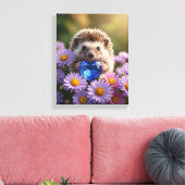 Schattig september egeltje met saffierhart canvas afdruk (Insitu (Woonkamer))