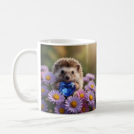 Schattig september egeltje met saffierhart koffiemok (Links)