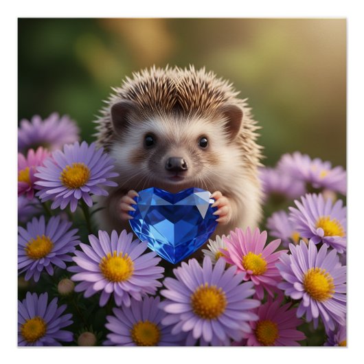 Schattig september egeltje met saffierhart perfect poster (Voorkant)