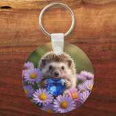 Schattig september egeltje met saffierhart sleutelhanger (Voorkant)