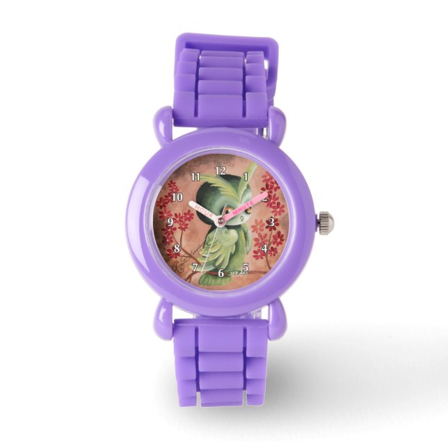 Schattig Serieuze Groene Uil Horloge (Voorkant)