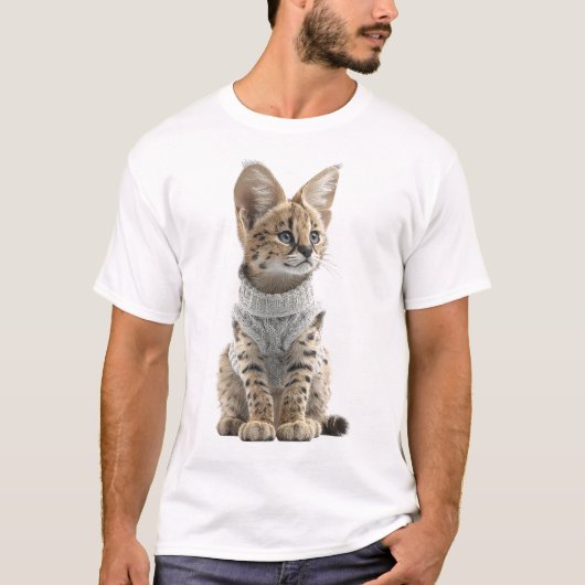 Schattig servalkitten in gebreide trui t-shirt (Voorkant)