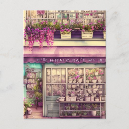 Schattig Shabby Chic Coffee Shop Graphic Briefkaart (Voorkant)