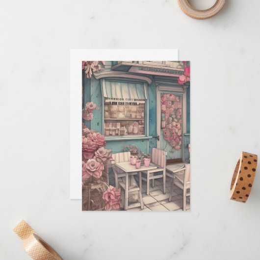 Schattig Shabby Chic Coffee Shop Notitiekaartje (Voorkant / Achterkant in situ)