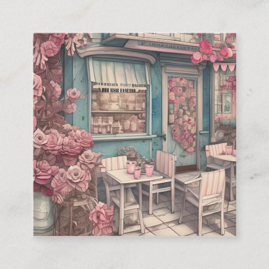 Schattig Shabby Chic Coffee Shop Vierkante Visitekaartje (Voorkant)