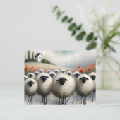 Schattig Sheep Poppy Field en een huis Briefkaart (Staand voorkant)
