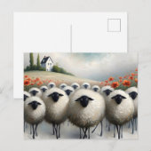Schattig Sheep Poppy Field en een huis Briefkaart (Voorkant / Achterkant)